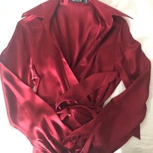 Red, genuine silk blouse